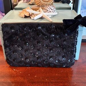 Talbots Black Sequin Wristlet Clutch with Velvet Bow